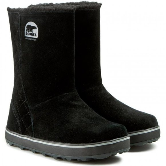 Sorel Womens Glacy Winter Snow Boots Black Suede